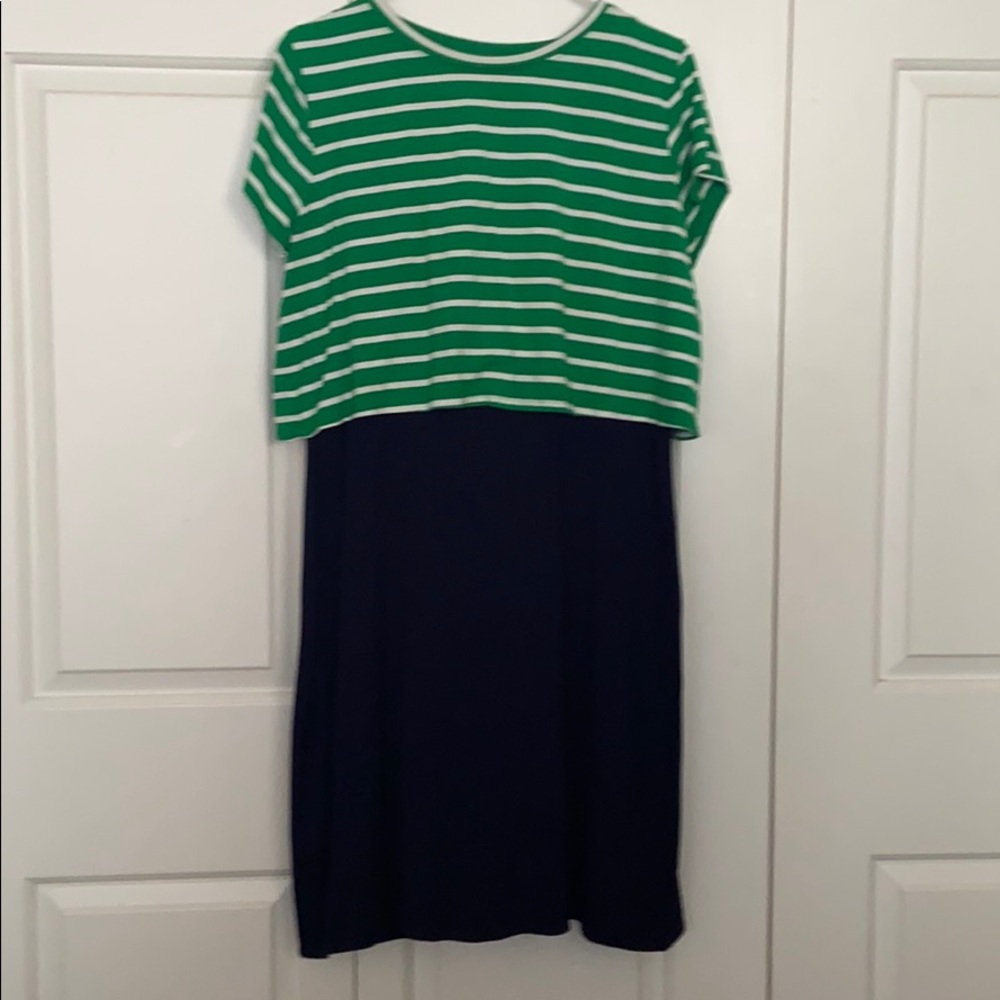 Navy blue dress with attached top striped green